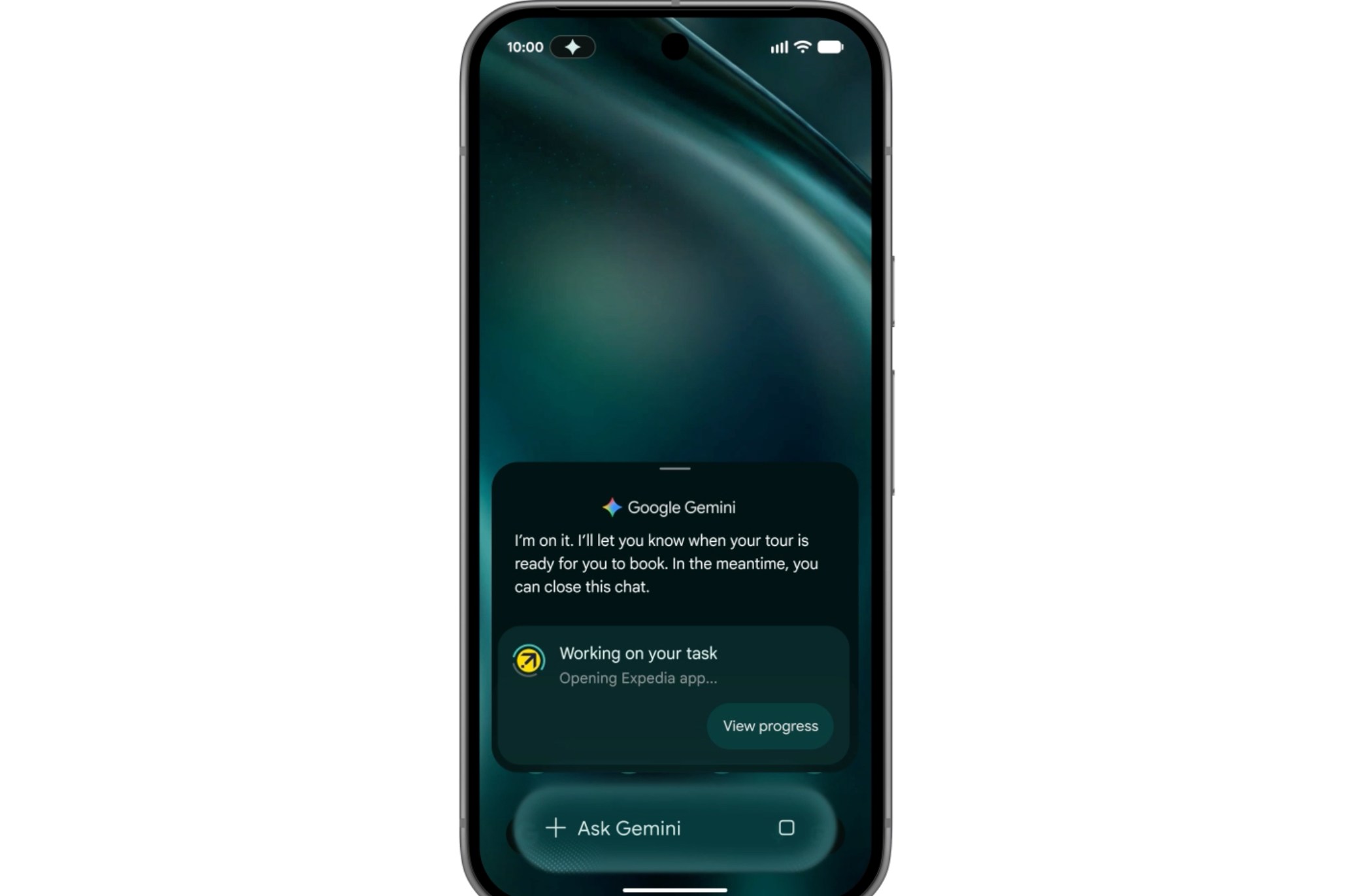 Gemini Intelligence interface with Liquid Glass visual design
