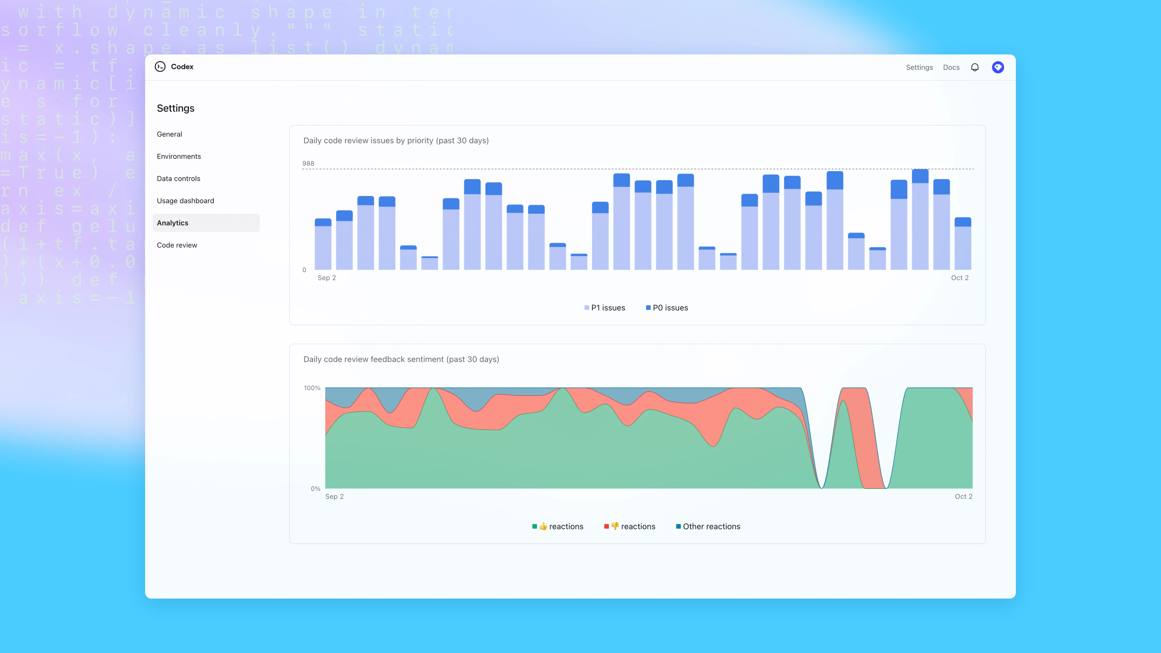 OpenAI Codex interface showing code generation capabilities