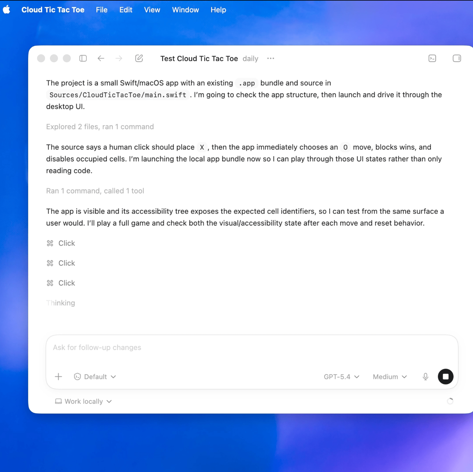 Codex interface showing agentic capabilities